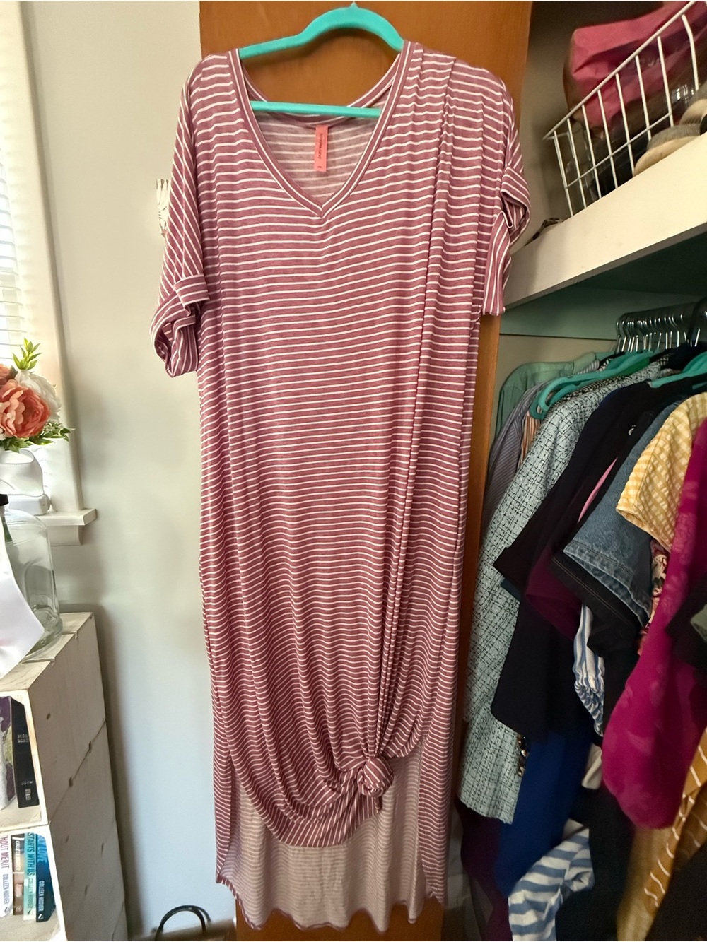 Striped V-Neck Maxi Dress in Dusty Rose
